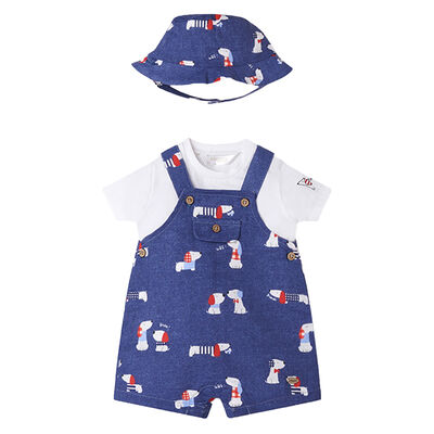 Baby Boys Blue Dungarees & Hat Set