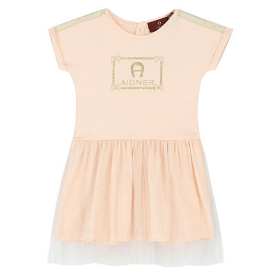 Younger Girls Pink & Gold Logo Dress