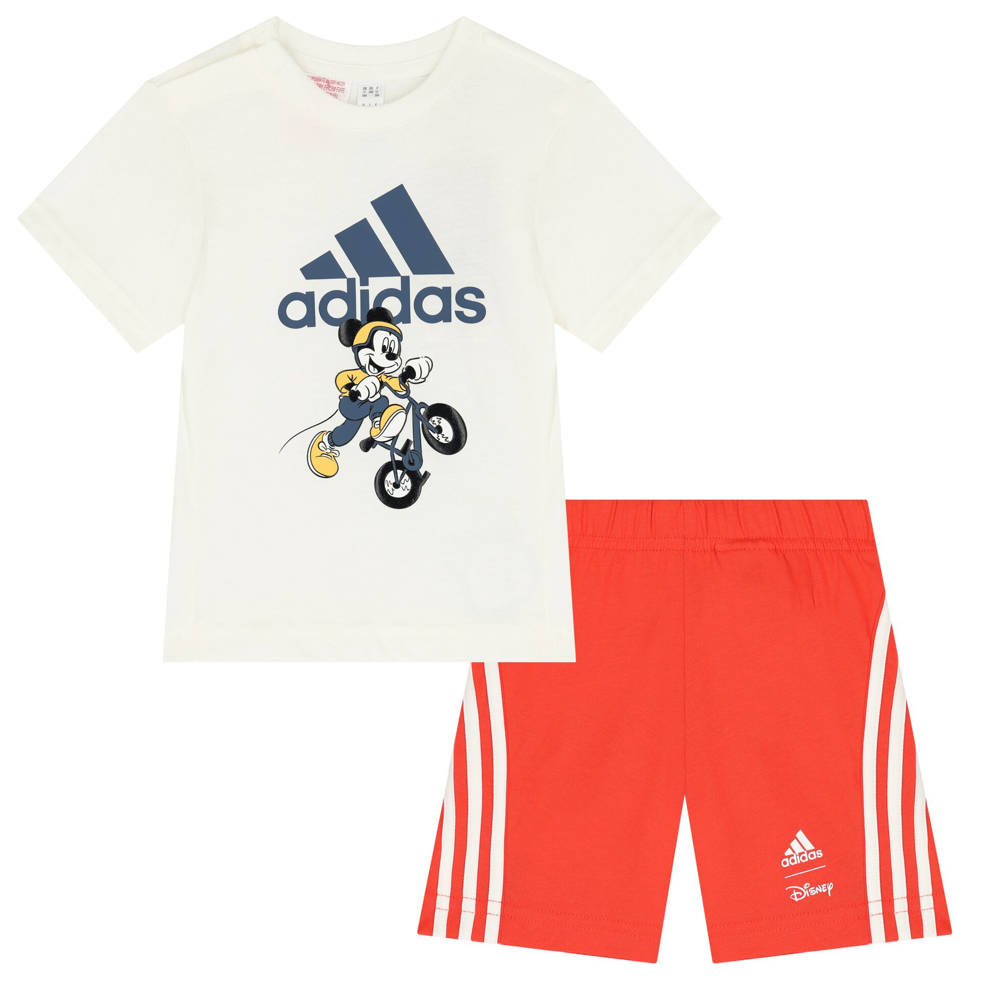 Adidas Kids Ivory Red Mickey Mouse Logo Shorts Set Junior Couture UAE
