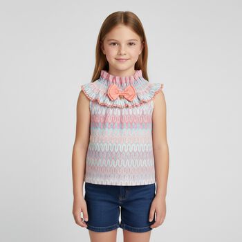 Girls Pink & Blue Crochet Knitted Top
