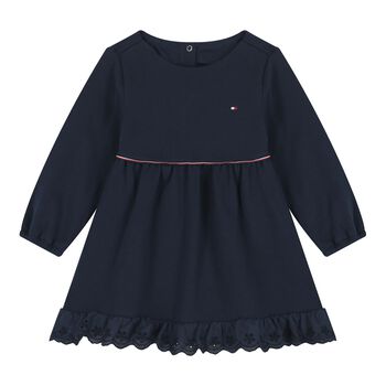 فستان بنات بالشعار باللون الكحلى 