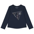 Girls Navy Blue Logo Long Sleeve Top, 4, hi-res