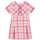 Girls Pink & White Check Tweed Dress, 1, hi-res