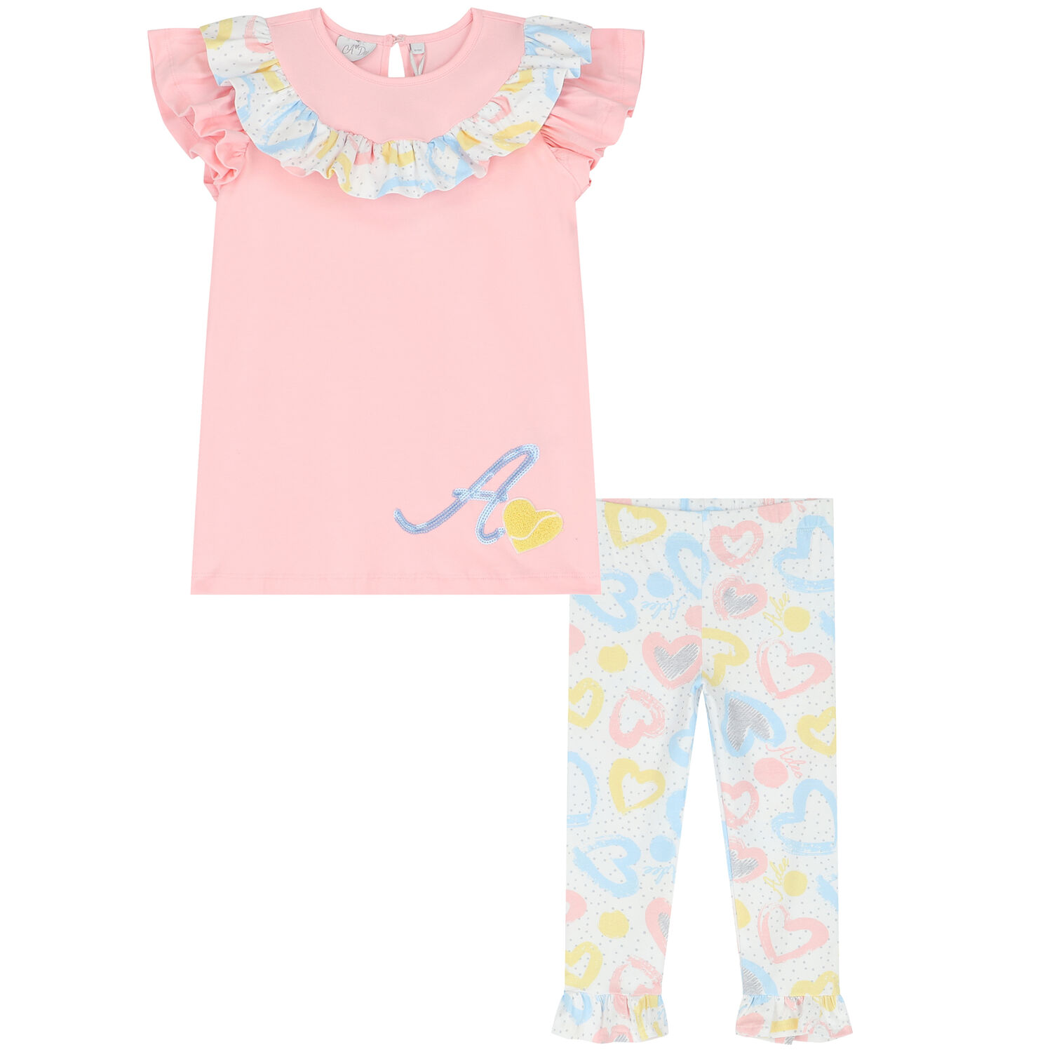 Girls Pink & White Leggings Set, 1, hi-res