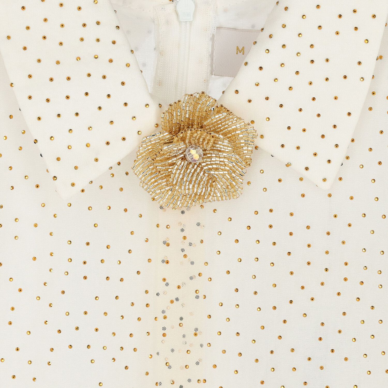 طقم تنورة مزين باللون العاجي و الذهبي للبنات , 1, hi-res