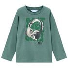 Boys Green Headphone Long Sleeve Top, 2, hi-res