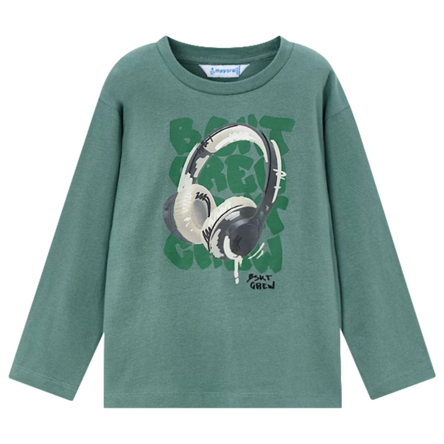 Boys Green Headphone Long Sleeve Top, 2, hi-res
