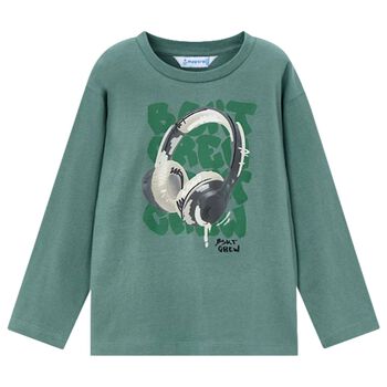 Boys Green Headphone Long Sleeve Top