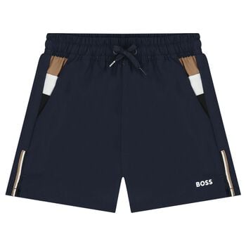 Boys Mini Me Navy Blue Logo Swim 