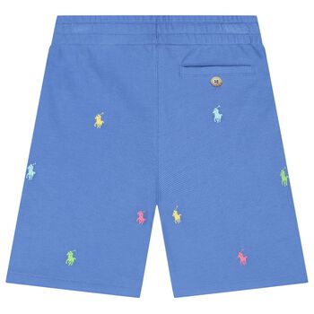 Boys Blue Cotton Pony Logo Shorts