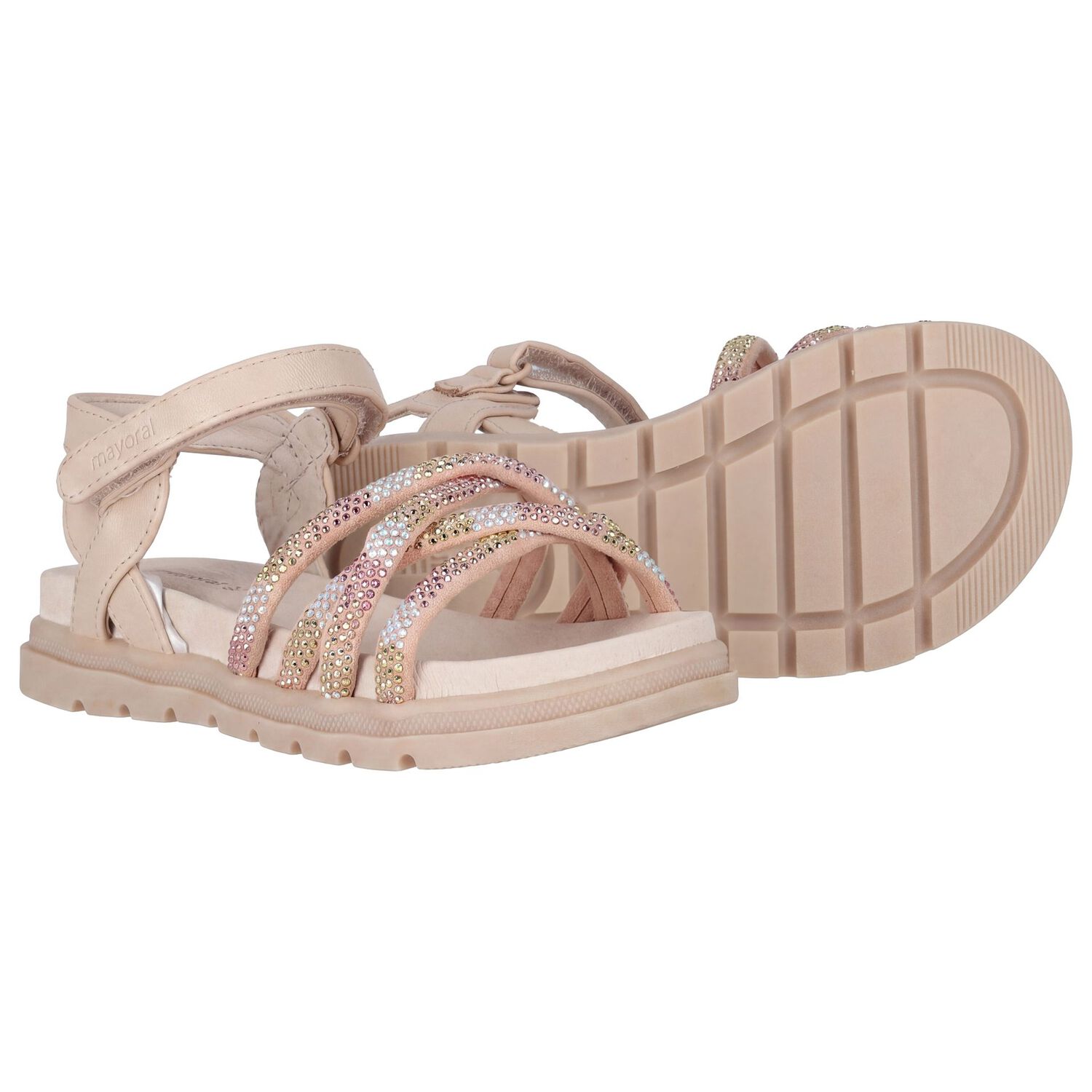 Girls Beige Logo Sandals , 2, hi-res