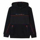 Boys Black Hooded Top, 1, hi-res