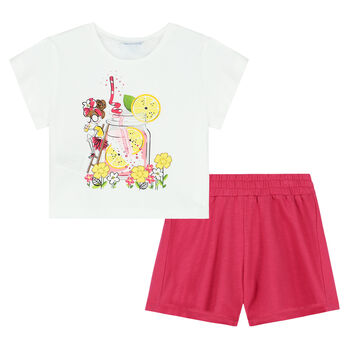 Girls White & Pink Shorts Set