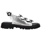 Girls Silver Logo Floral Sandals, 1, hi-res