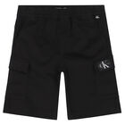Boys Black Logo Cargo Shorts, 1, hi-res