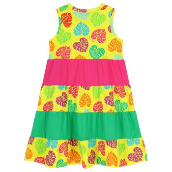 Girls Yellow, Pink, & Green Palm Leaves Dress