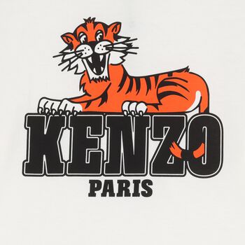 Boys White Tiger Logo Long Sleeve Top