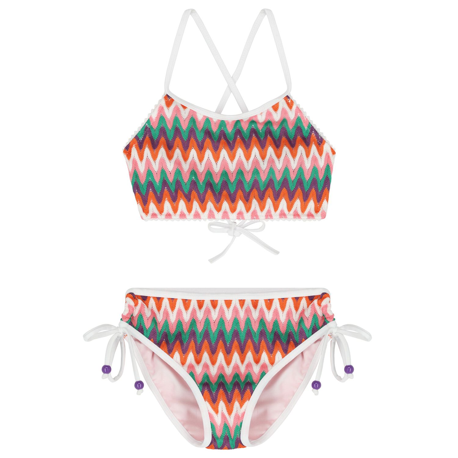 Girls Multi-Coloured Zig-Zag Bikini, 1, hi-res