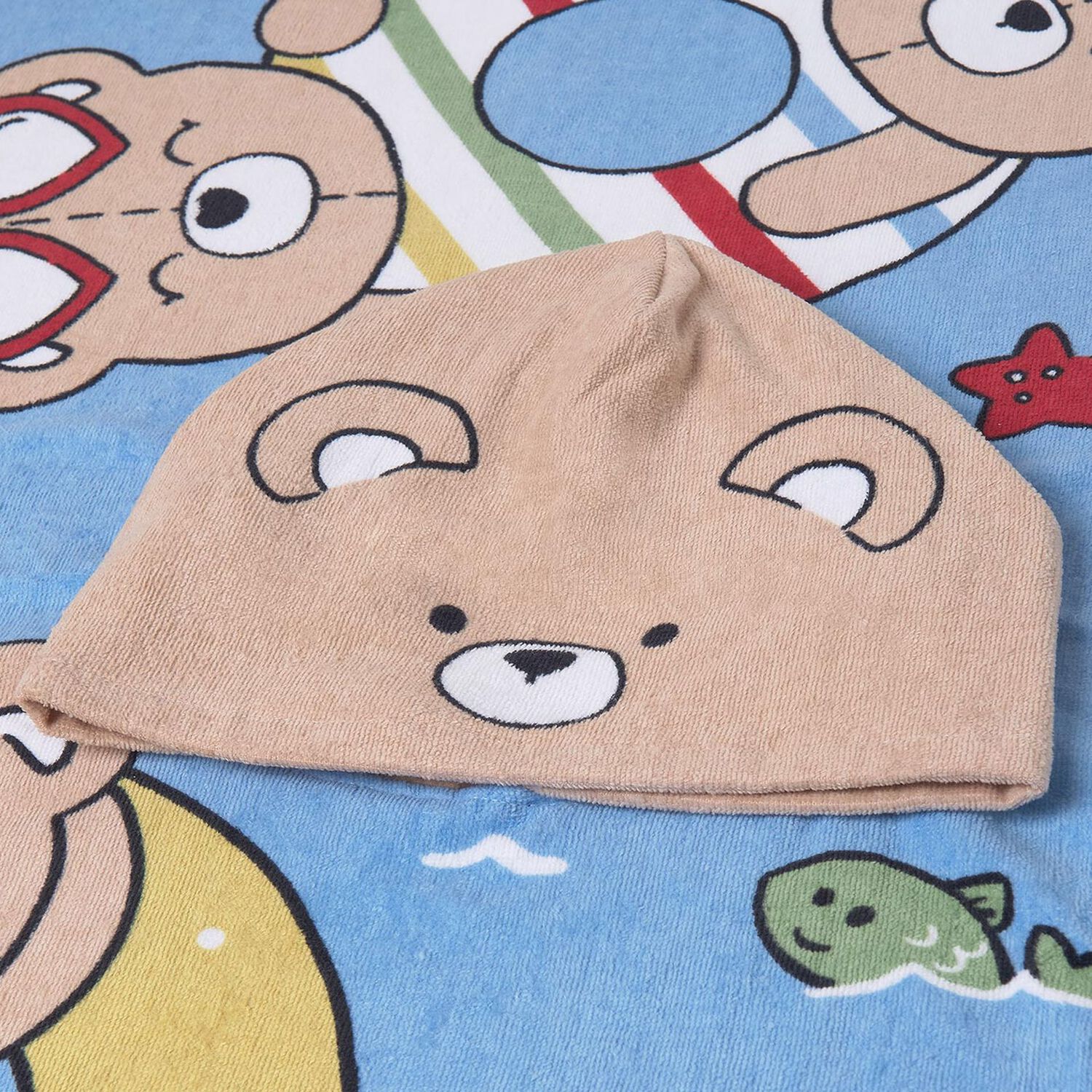 Blue & Beige Teddy Bear Hooded Towel, 1, hi-res