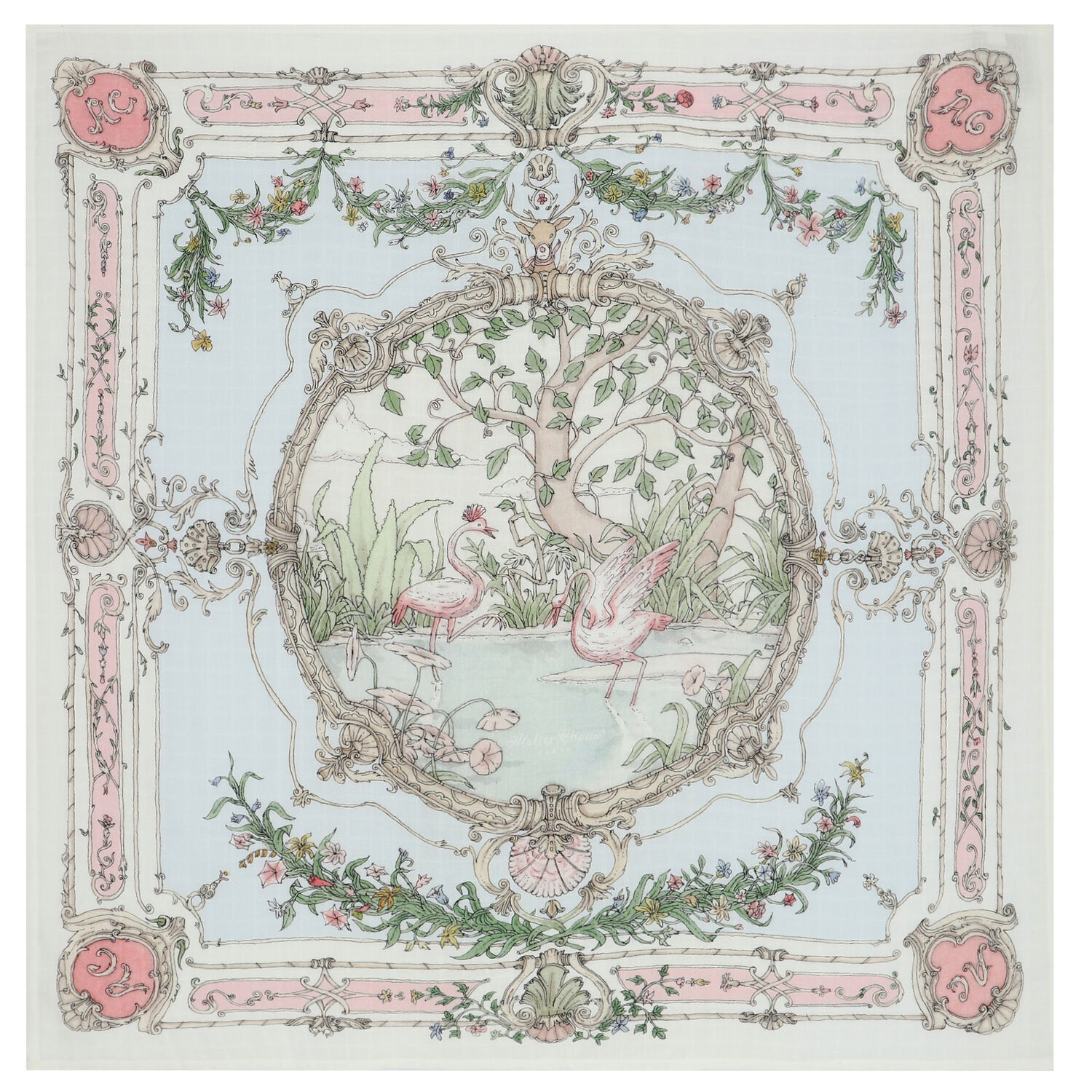 White & Blue Tapestry Swaddle Carré Baby Blanket, 1, hi-res image number null