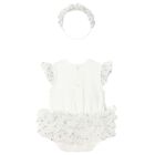 Baby Girls White Teddy Bear Bodysuit Dress Set, 1, hi-res