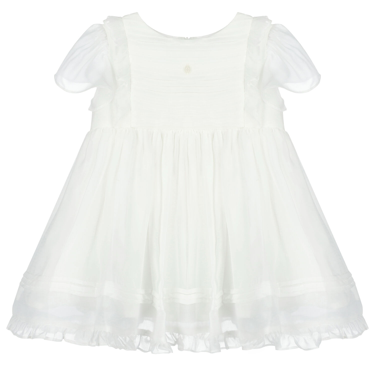 Baby Girls White Pleated Dress, 1, hi-res