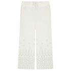 Girls Ivory Logo Broderie Anglaise Trousers, 1, hi-res