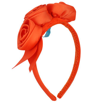 Girls Orange Floral Satin Hairband