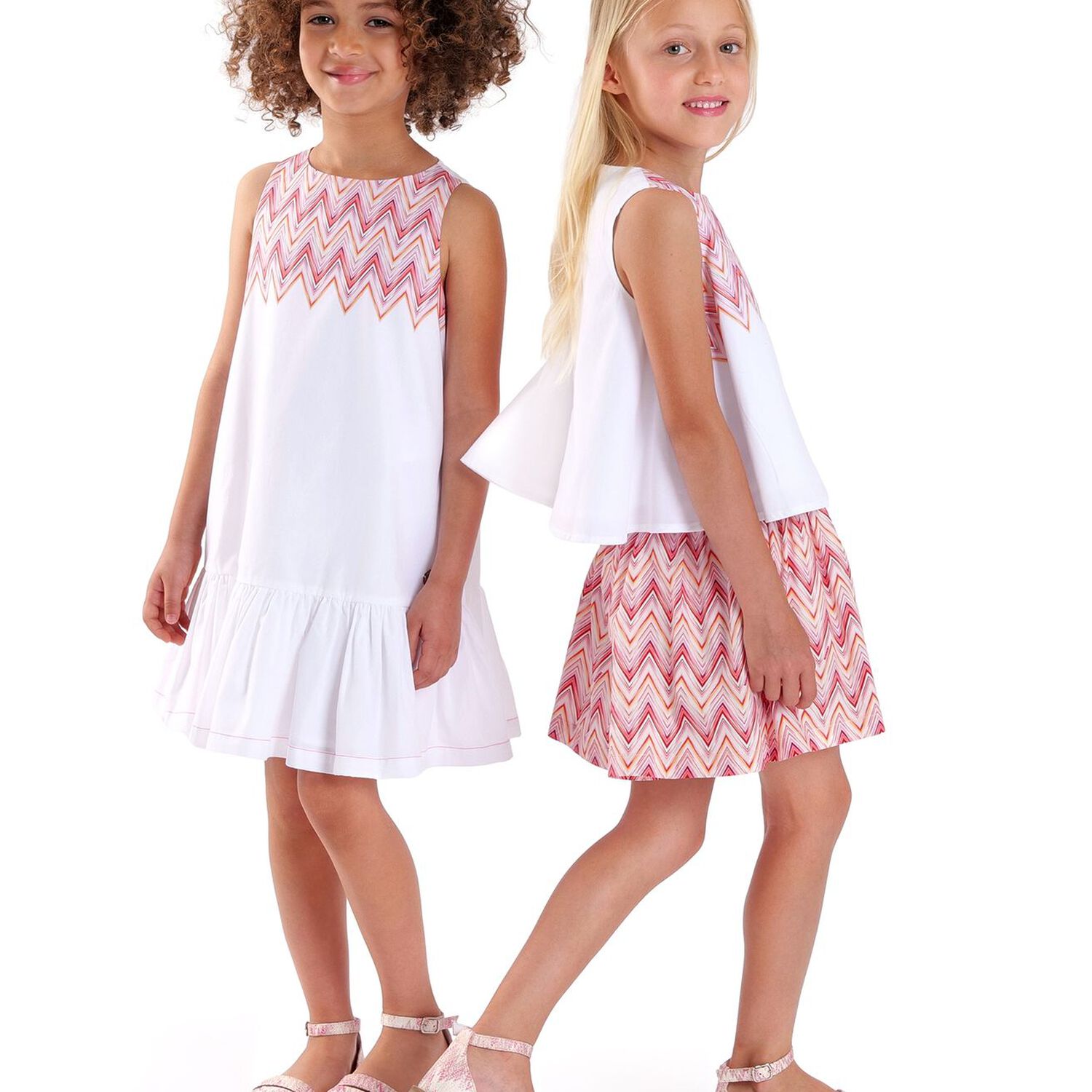 Girls White & Pink Zigzag Dress, 1, hi-res