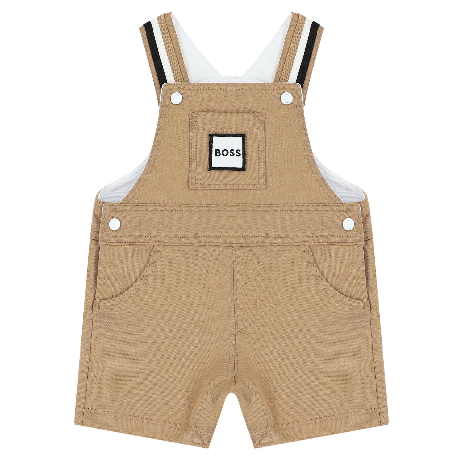 Baby Boys White & Beige Dungaree Set, 1, hi-res