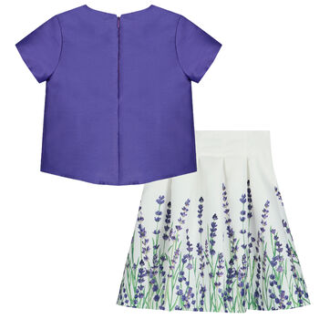 Girls Purple & Ivory Floral Skirt Set