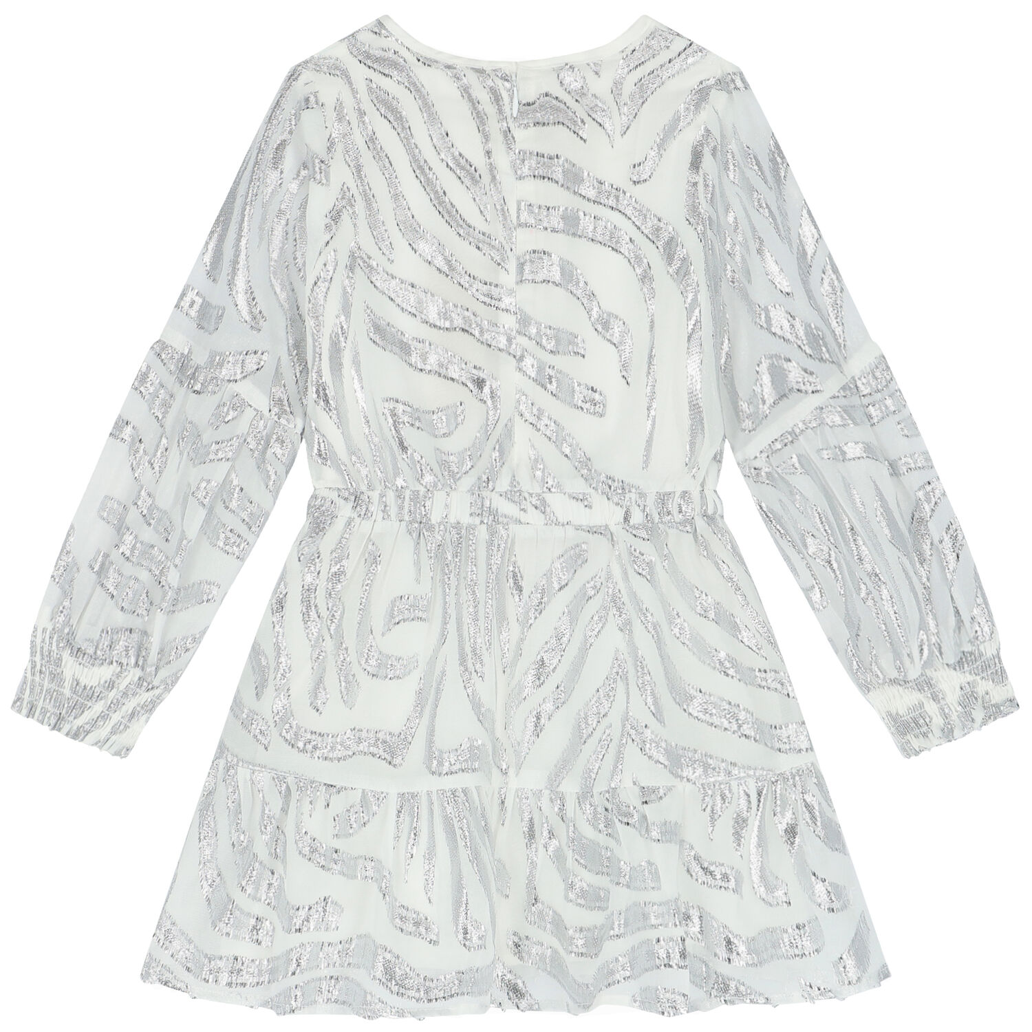Girls Silver & White Chiffon Dress, 1, hi-res image number null
