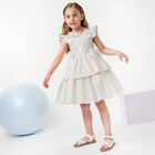 Girls Multicoloured Striped Bow Dress, 1, hi-res