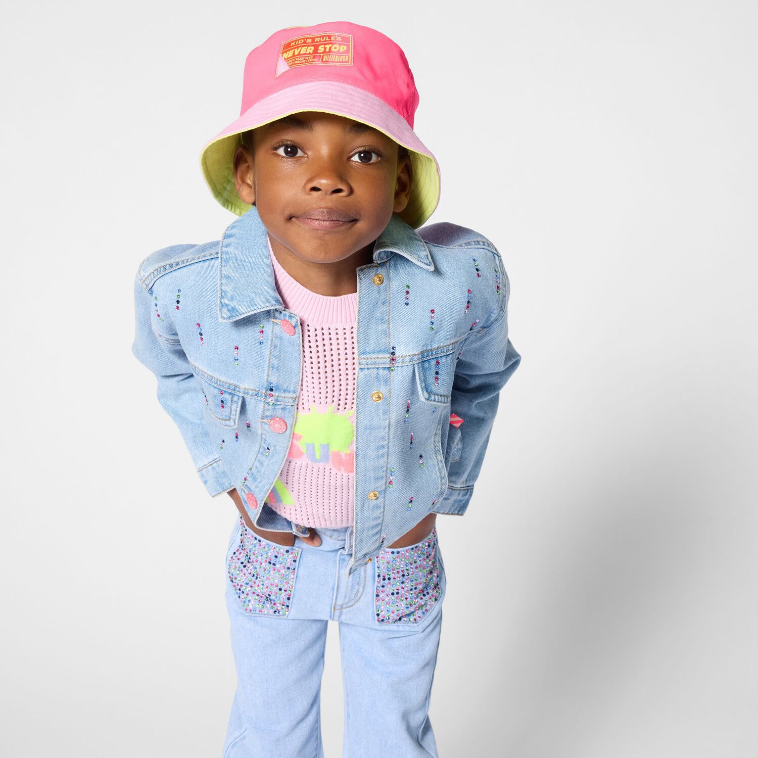 Girls Blue Denim Rhinestone Jeans, 1, hi-res