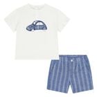 Younger Boys White & Blue Shorts Set, 1, hi-res