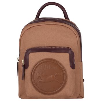 Girls Beige Canvas Horse Logo Backpack ( 26cm )
