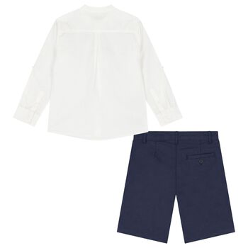 Boys White & Navy Blue Shorts Set