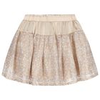 Girls Beige Satin & Sequin Skirt, 1, hi-res