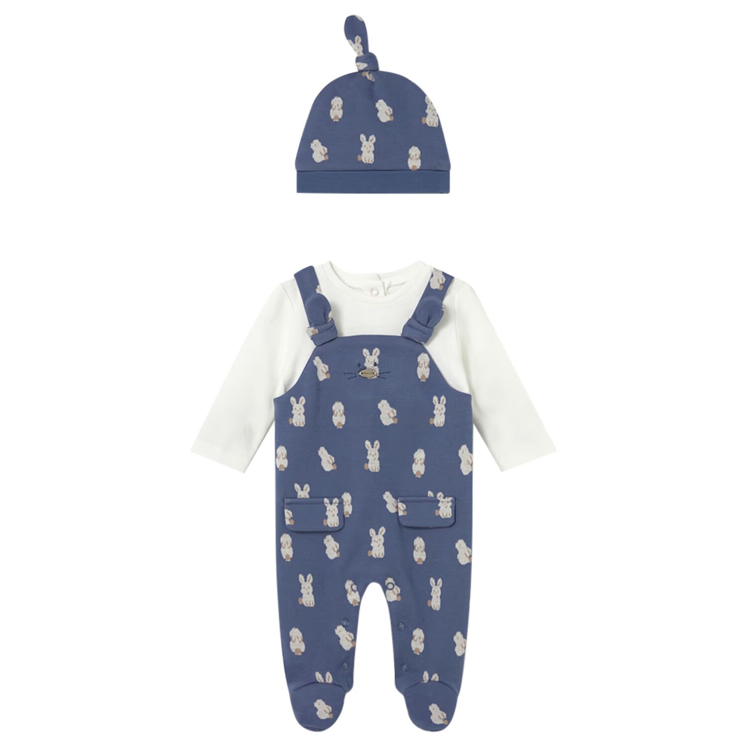 Baby Boys Ivory & Blue Babygrow Set, 3, hi-res