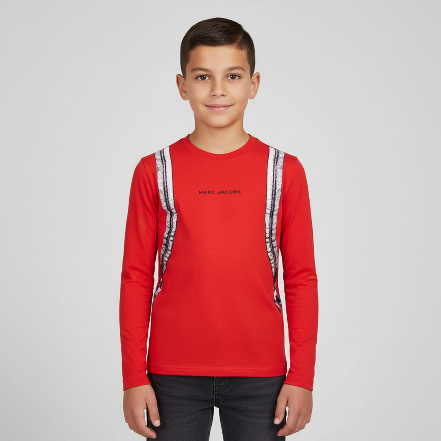 Boys Red Logo Backpack Long Sleeve Top, 1, hi-res
