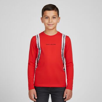Boys Red Logo Backpack Long Sleeve Top
