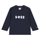 Baby Boys Navy Blue Logo Long Sleeve Top, 3, hi-res