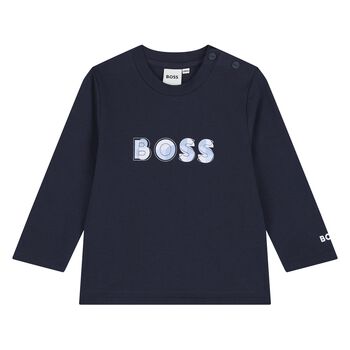 Baby Boys Navy Blue Logo Long Sleeve Top