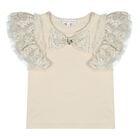 Girls Beige Sequin Lace Bow Coleen Top, 1, hi-res