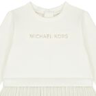 Younger Girls Ivory & Gold Pleated Dress, 1, hi-res