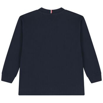 Boys Navy Blue Logo Long Sleeve Top