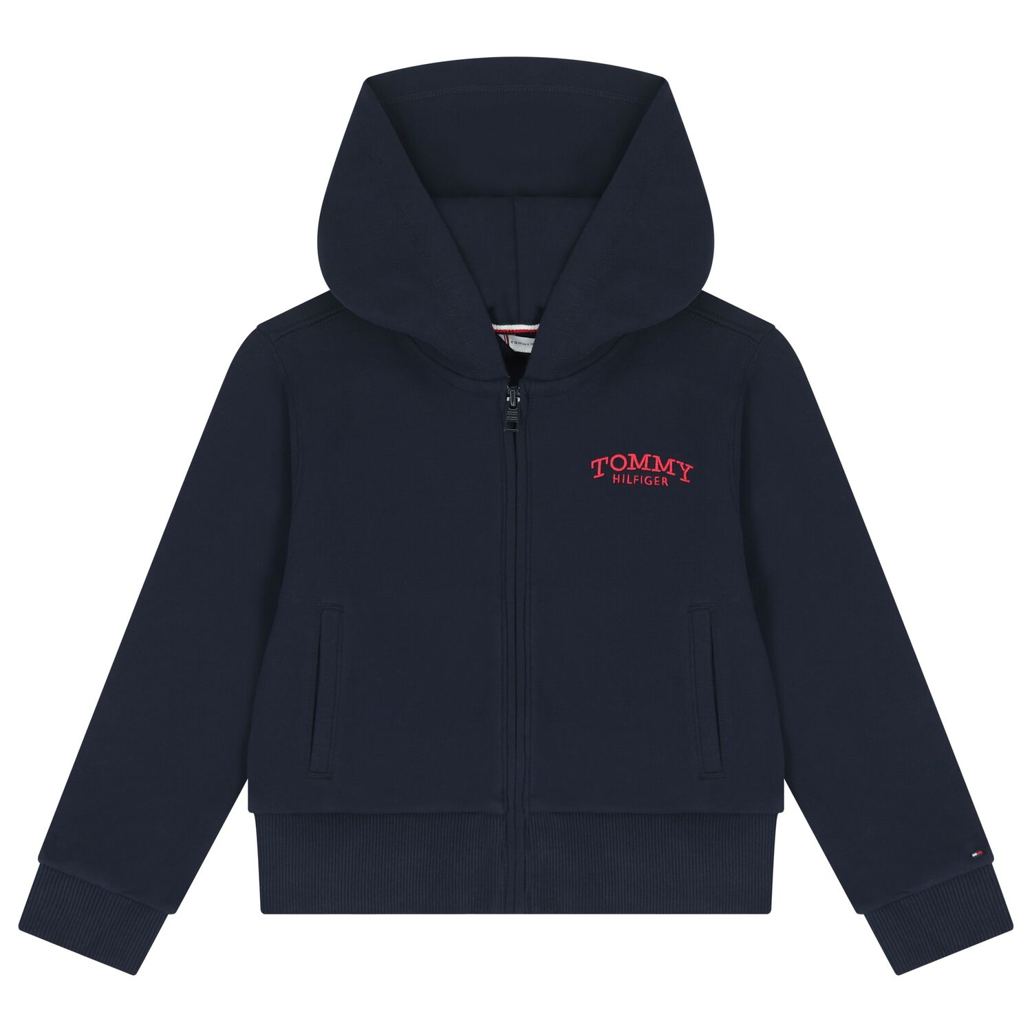 Girls Navy Blue Logo Hooded Zip Up Top, 1, hi-res
