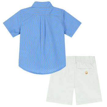 Baby Boys Blue & White Logo Shorts Set