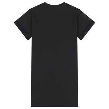 Girls Black Teddy Bear Logo Dress