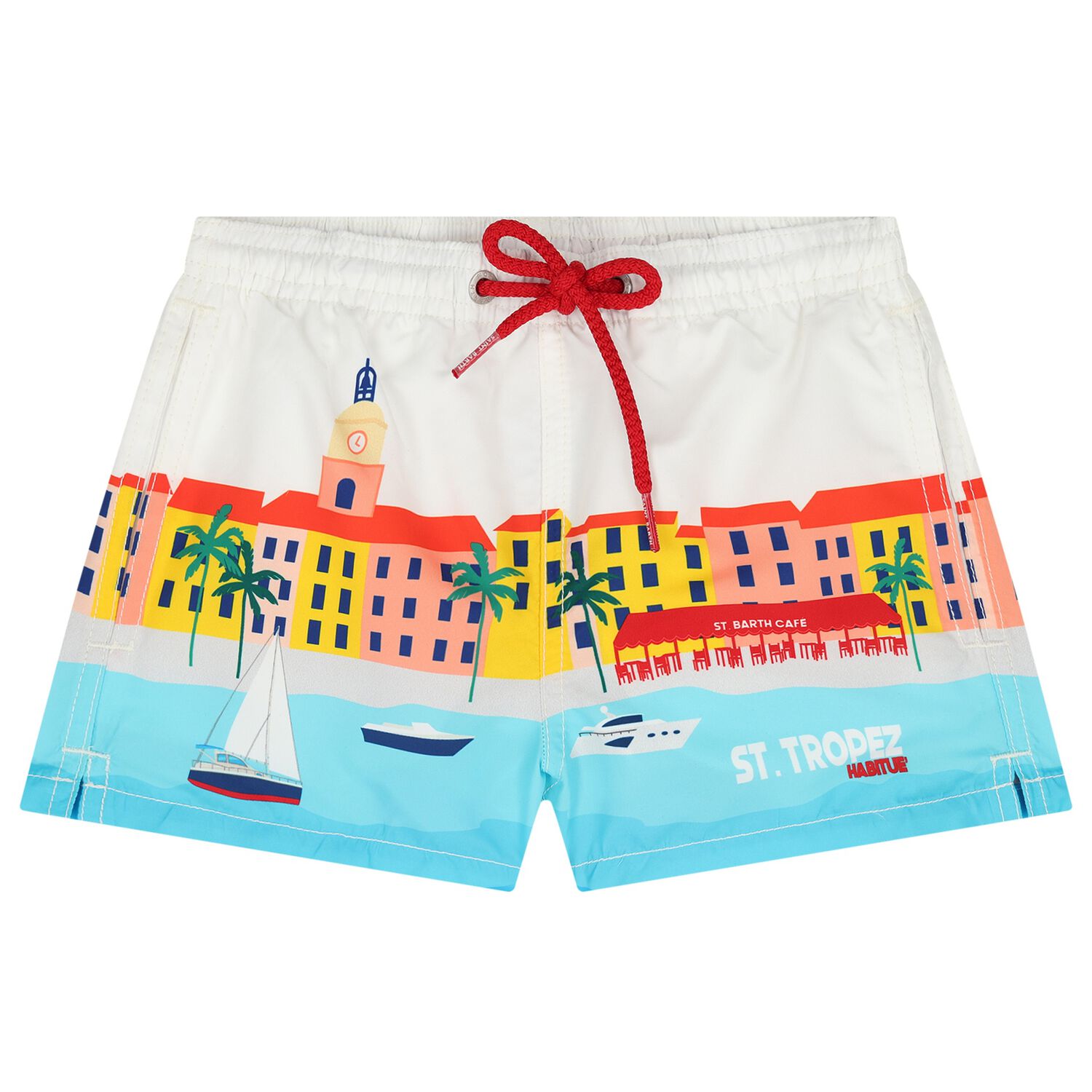 Boys White & Blue Logo Swim Shorts, 1, hi-res